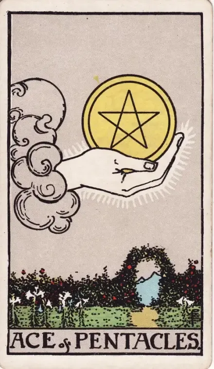 Ace of Pentacles tarot card (Rider–Waite–Smith)