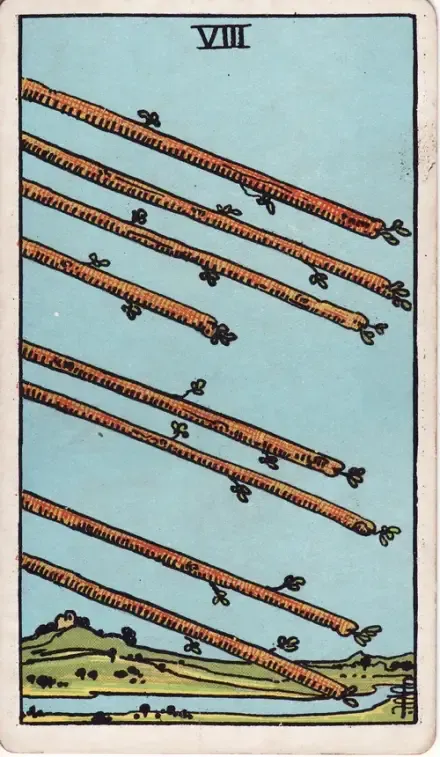 Eight of Wands tarot card (Rider–Waite–Smith)