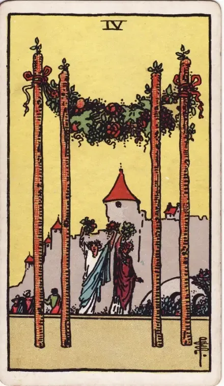 Four of Wands tarot card (Rider–Waite–Smith)