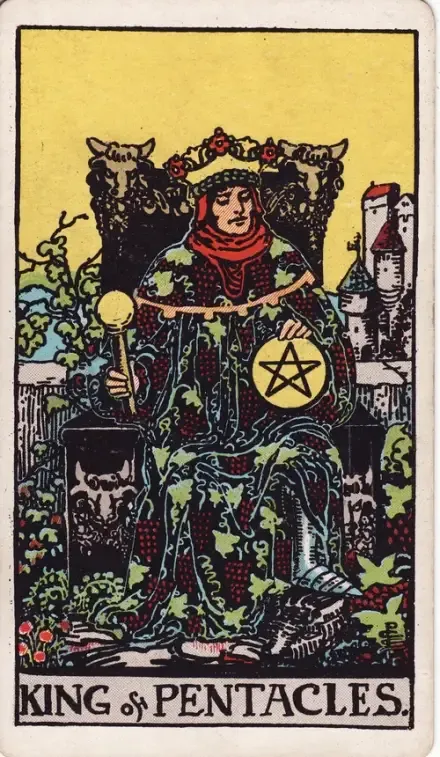 King of Pentacles tarot card (Rider–Waite–Smith)