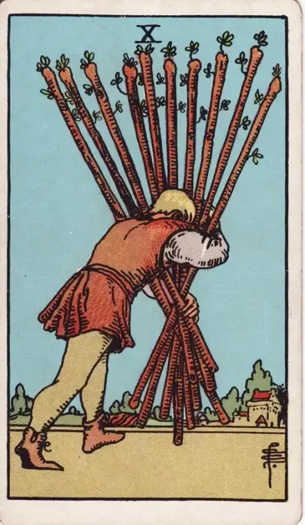 Ten of Wands tarot card (Rider–Waite–Smith)