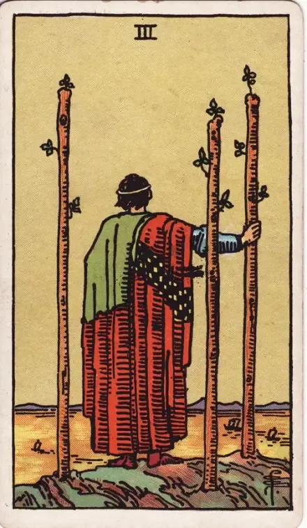 Three of Wands tarot card (Rider–Waite–Smith)